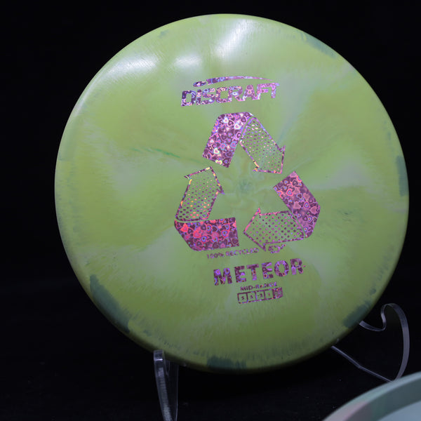 Discraft - Meteor - RECYCLED ESP - Midrange YELLOW-GREEN PINK HEARTS 174 Disc Golf disc golf discs disc golf discs for sale Discraft discs esp esp meteor meteor mid mid-range midrange swirly turnover