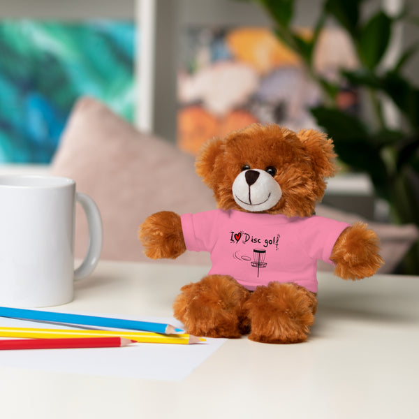 Stuffed Animals with Tee "I Love Disc Golf" - plush toys -Panda, Lion, Bear, Bunny, Jaguar, and Sheep 8" tall