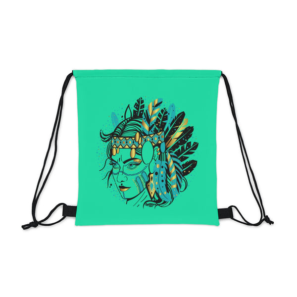 Drawstring Bag, HURIT, our exclusive disc stamp design on a bag - 14" x 13" - black back Accessories All Over Print AOP BACK PACK BAG Bag Tags Bags DISC GOLF DISC GOLF BAG gameday essentials GOLF DISCO EXCLUSIVE HURIT HURIT INDIAN STAMP INDIAN Sublimation