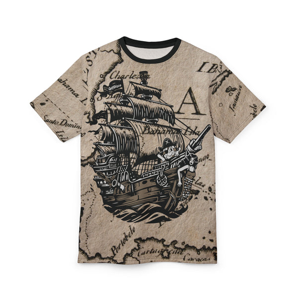 A T shirt "DISCS AHOY" A GolfDisco Originals, our custom art design disc stamp on a shirt - Light Fabric Casual Graphic Tee Country Life Tee Cute Animal Tee Eco Friendly Shirt Farmhouse Decor Tee Funny Animal Shirt Funny Gift Ideas Gift for Farmers golfdisco dude ocean pirate ship Playful Nature Shirt Rooster Graphic Tee sea life Summer Casual Wear Unique Animal Shirt Unisex Tee Shirt