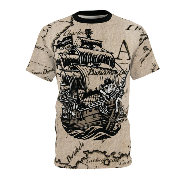 A T shirt "DISCS AHOY" A GolfDisco Originals, our custom art design disc stamp on a shirt - Light Fabric White stitching Casual Graphic Tee Country Life Tee Cute Animal Tee Eco Friendly Shirt Farmhouse Decor Tee Funny Animal Shirt Funny Gift Ideas Gift for Farmers golfdisco dude ocean pirate ship Playful Nature Shirt Rooster Graphic Tee sea life Summer Casual Wear Unique Animal Shirt Unisex Tee Shirt
