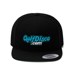 Hat "GolfDisco.com" Logo - Sportek Unisex Flat Bill Hat (snapback, green underbill) Black One size Accessories Embroidery gameday essentials Hats mylogo