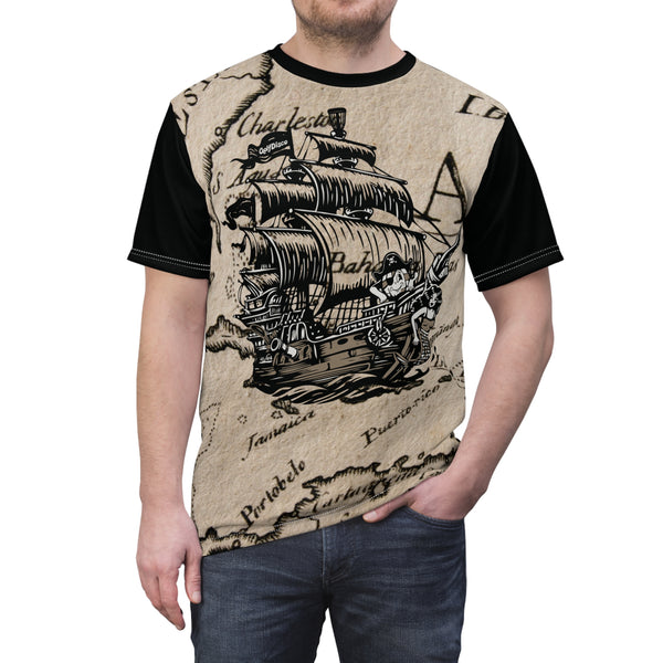 A T shirt "DISCS AHOY" A GolfDisco Originals, our custom art design disc stamp on a shirt - Light Fabric boating Casual Graphic Tee disc golf custom disc golf gifts disc golf shirts Eco Friendly Shirt fishing Funny Gift Ideas gift for boaters gift for fishers golfdisco pirate ship Playful Nature Shirt Summer Casual Wear Unisex Tee Shirt