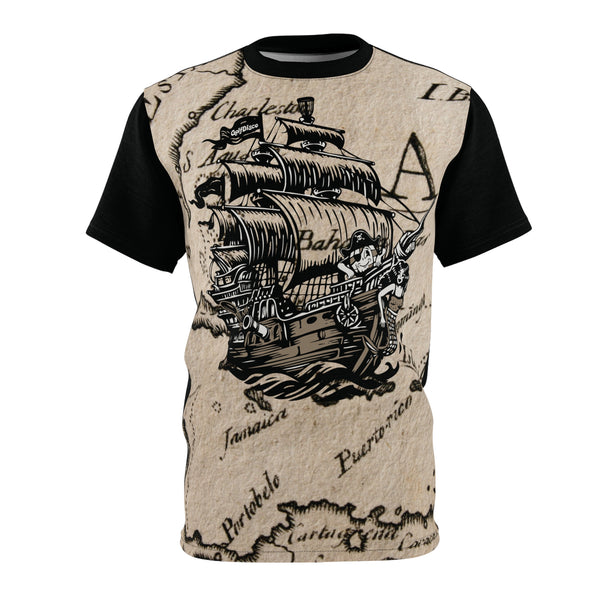 A T shirt "DISCS AHOY" A GolfDisco Originals, our custom art design disc stamp on a shirt - Light Fabric Black stitching boating Casual Graphic Tee disc golf custom disc golf gifts disc golf shirts Eco Friendly Shirt fishing Funny Gift Ideas gift for boaters gift for fishers golfdisco pirate ship Playful Nature Shirt Summer Casual Wear Unisex Tee Shirt