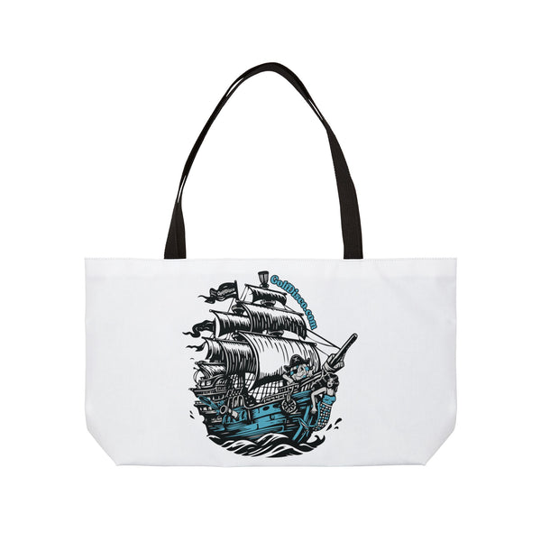 Bag, tote bag - weekender style "Discs Ahoy" 24" × 13" beach tote bold design bag canon balls canvas tote disc golf bag disc golf basket disc golf discs disc golf gift disc golf love eco friendly tote fashion tote ocean life personalized tote pirate ship practical tote bag sea life ship flag shopping bag stylish tote tote bag travel tote weekend getaway weekender bag