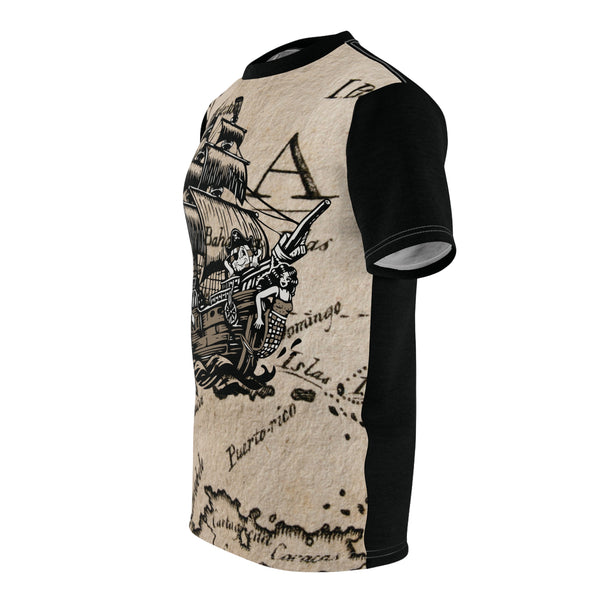 A T shirt "DISCS AHOY" A GolfDisco Originals, our custom art design disc stamp on a shirt - Light Fabric boating Casual Graphic Tee disc golf custom disc golf gifts disc golf shirts Eco Friendly Shirt fishing Funny Gift Ideas gift for boaters gift for fishers golfdisco pirate ship Playful Nature Shirt Summer Casual Wear Unisex Tee Shirt