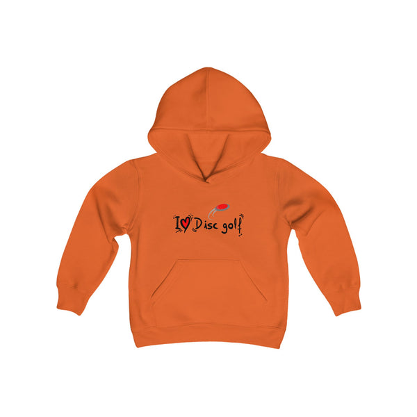 Hoodie Sweatshirt "I LOVE DISC GOLF" Heavy blend for youth-kid (S TO XL) Orange DISC GOLF CHILD DISC GOLF KID DISC GOLF SWEATER DTG Hoodies I LOVE DISC GOLF SWEATER I LOVE DISC GOLF SWEATSHIRT Kids' Clothing Regular fit Sweatshirts