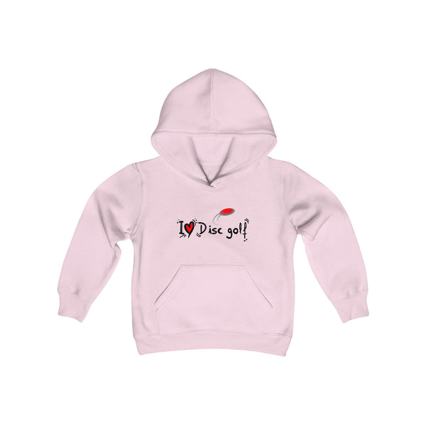 Hoodie Sweatshirt "I LOVE DISC GOLF" Heavy blend for youth-kid (S TO XL) Light Pink DISC GOLF CHILD DISC GOLF KID DISC GOLF SWEATER DTG Hoodies I LOVE DISC GOLF SWEATER I LOVE DISC GOLF SWEATSHIRT Kids' Clothing Regular fit Sweatshirts