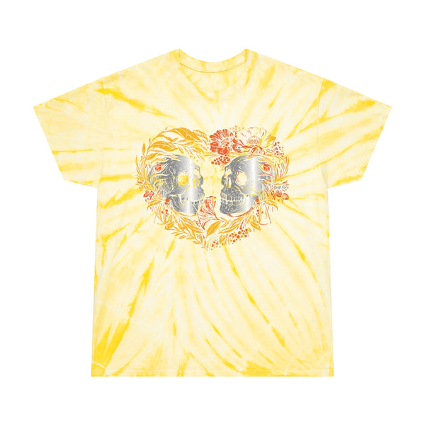 Tie-Dye Tee,  "Til Death" A GolfDisco original stamp art design - Cyclone dye style (Coral, Turquoise, Mint, Pale Yellow)