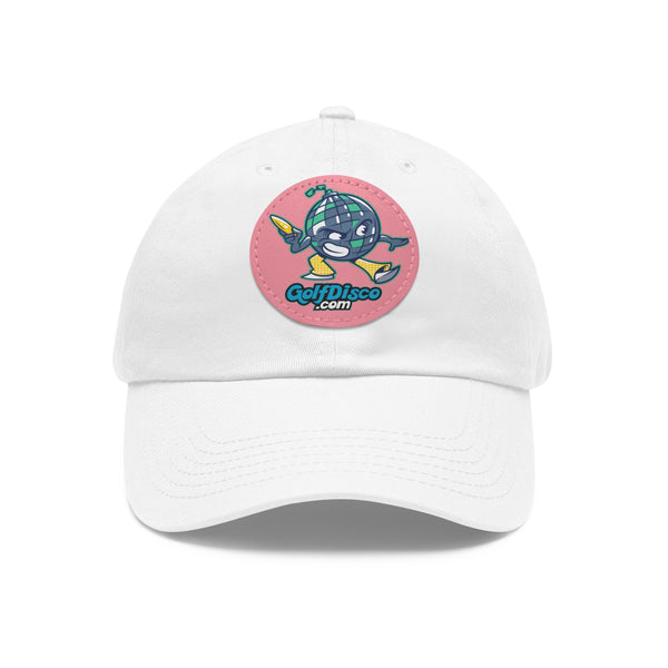 "GolfDisco" Dad Hat with round Leather Patch White Pink patch Circle One size Accessories Cotton dad hat daddy disc golf dad disc golf hat gift for dad golfdisco hat hat Hats hats-tag Unisex Vegan