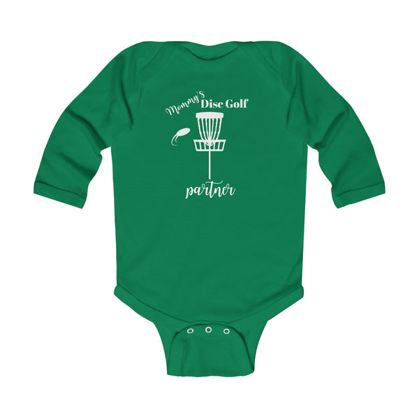 Onesie, long sleeve "MOMMY"S DISC GOLF PARTNER" - Infant Bodysuit - (NB-18M) Kelly Baby Clothing baby disc golf Bodysuits Cotton discgolf onesie DTG kid disc golf Kids' Clothing Long Sleeves mommy and baby mommy's disc golf partner Onesies Regular fit