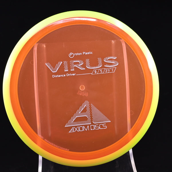 Axiom - Virus - Proton - Distance Driver 155-159 29 ORANGE YELLOW 156 AXIOM Disc Golf disc golf discs disc golf discs for sale discs distance Distance Driver MVP proton understable VIRUS