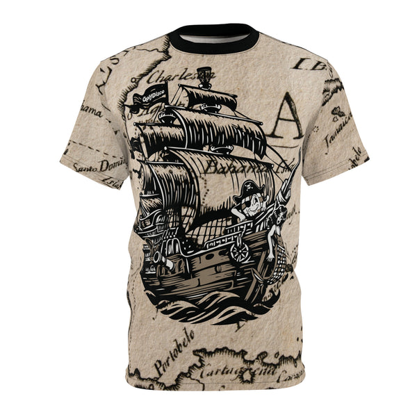 A T shirt "DISCS AHOY" A GolfDisco Originals, our custom art design disc stamp on a shirt - Light Fabric Black stitching Casual Graphic Tee Country Life Tee Cute Animal Tee Eco Friendly Shirt Farmhouse Decor Tee Funny Animal Shirt Funny Gift Ideas Gift for Farmers golfdisco dude ocean pirate ship Playful Nature Shirt Rooster Graphic Tee sea life Summer Casual Wear Unique Animal Shirt Unisex Tee Shirt