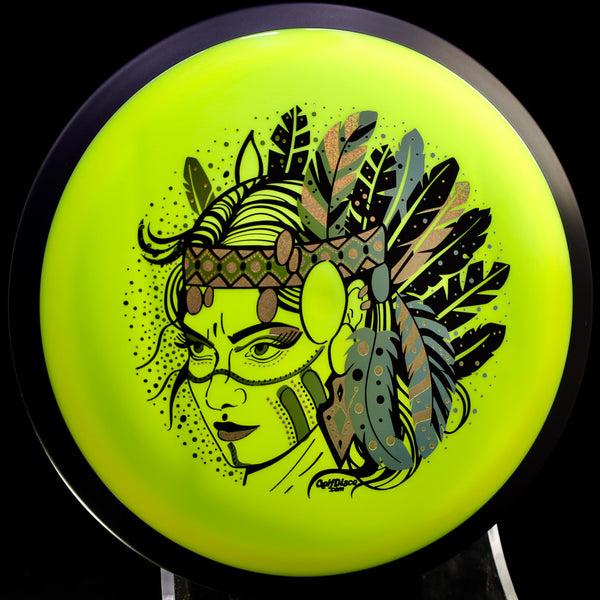 MVP - Trail - Neutron - GolfDisco Originals "Hurit" triple foil- custom stamp design 1 GREEN YELLOW 170 GOLFDISCO ORIGINALS HURIT HURIT INDIAN STAMP James Conrad Line MVP MVP Disc Sports MVP Neutron MVP Trail release date neutron