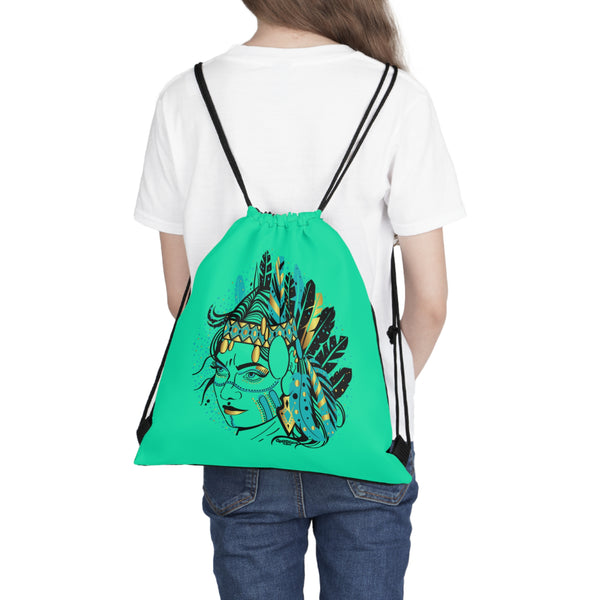 Drawstring Bag, HURIT, our exclusive disc stamp design on a bag - 14" x 13" - black back Accessories All Over Print AOP BACK PACK BAG Bag Tags Bags DISC GOLF DISC GOLF BAG gameday essentials GOLF DISCO EXCLUSIVE HURIT HURIT INDIAN STAMP INDIAN Sublimation