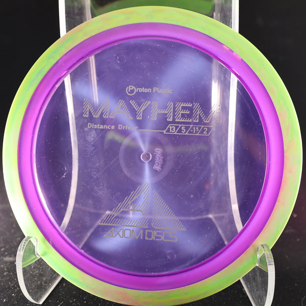 Axiom - Mayhem - Proton - Distance Driver 165-169 2 PURPLE GREEN YELLOW 166 Axiom Axiom discs Disc Golf disc golf discs disc golf discs for sale discs distance Distance Driver Driver mayhem MVP MVP Disc Sports proton