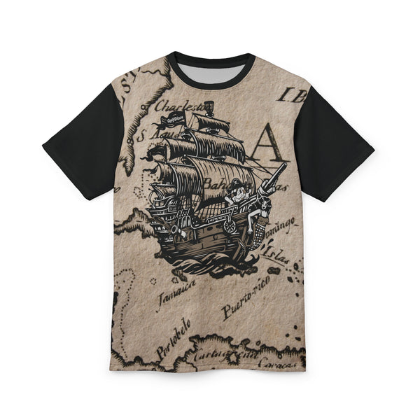 A T shirt "DISCS AHOY" A GolfDisco Originals, our custom art design disc stamp on a shirt - Light Fabric boating Casual Graphic Tee disc golf custom disc golf gifts disc golf shirts Eco Friendly Shirt fishing Funny Gift Ideas gift for boaters gift for fishers golfdisco pirate ship Playful Nature Shirt Summer Casual Wear Unisex Tee Shirt