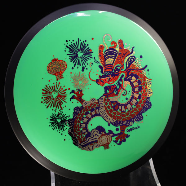 MVP Neutron Trail - "CHUXI" GolfDisco Originals custom stamp 1 GREEN BRIGHT 175 chinese dragon chinese stamp custom stamps Disc Golf dragon fireworks GOLFDISCO ORIGINALS James lanterns MVP mvp neutron trail mvp trail new year trail disc