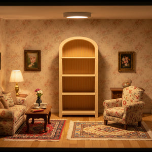 Miniature Dollhouse Bookshelf – 1:12 & 1:24 Scale, Realistic Wood Look, 2 Colors