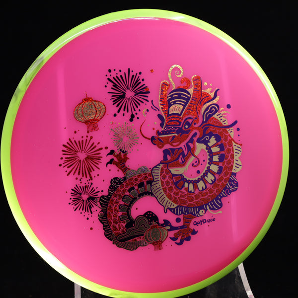 Axiom - Hex - Neutron - "CHUXI" A GolfDisco Original 5 PINK YELLOW 176 axiom chinese dragon Disc Golf disc golf discs disc golf discs for sale discs fireqorks GOLFDISCO ORIGINALS hex lanters mid Mid-Range midragne midrange midrange driver mvp Neutron new year stamp stable swirly understablem