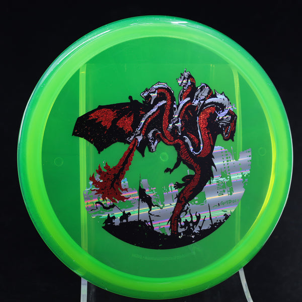 Axiom - Pyro - Prism Proton - GolfDisco Original "The Dragon" 27 GREEN 177 7 headed dragon bad dragon dragon evil dragon evil vs good GOLFDISCO EXCLUSIVE CUSTOM STAMP golfdisco exclusive stamp golfdisco exclusive stamp design golfdisco original GOLFDISCO ORIGINALS