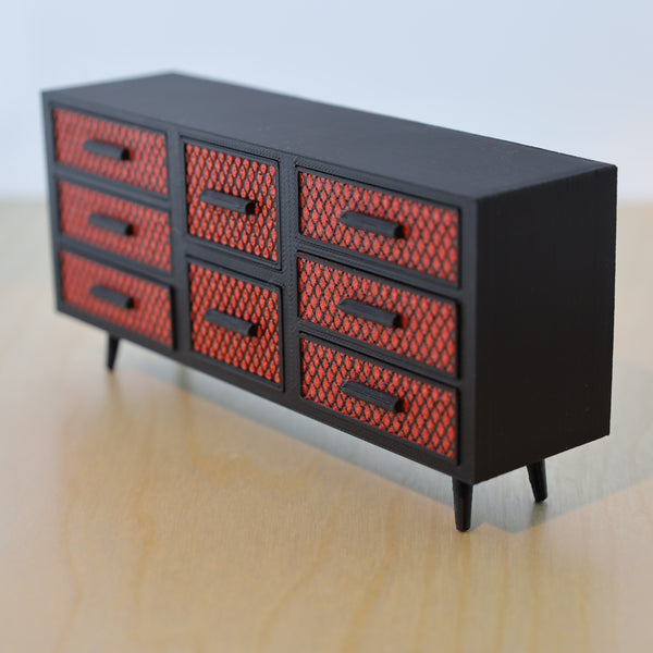 Miniature Furniture Dresser 1:12 Scale Black and Red –