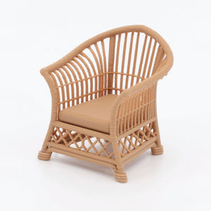 1:24 Dollhouse Miniature Wicker-Style Arm Chair, Patio Chair – Teak - 3/4 view