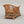 1:24 Dollhouse Miniature Wicker-Style Arm Chair, Patio Chair – Teak - back 3/4 view on gray