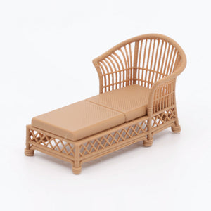 1:24 Dollhouse Miniature Wicker-Style Lounge Set, 2 Piece – Teak - chaise lounge, 3/4 view