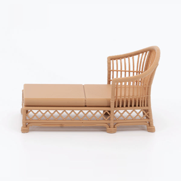 1:24 Dollhouse Miniature Wicker-Style Lounge Set, 2 Piece – Teak - chaise lounge, side view
