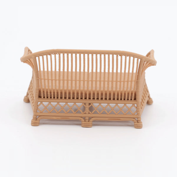 1:24 Dollhouse Miniature Wicker-Style Loveseat, Patio Sofa – Teak - back view