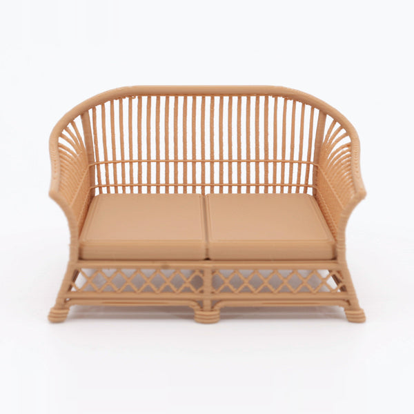 1:24 Dollhouse Miniature Wicker-Style Loveseat, Patio Sofa – Teak - front view