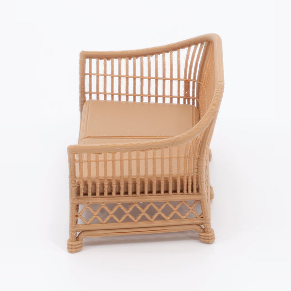 1:24 Dollhouse Miniature Wicker-Style Loveseat, Patio Sofa – Teak - side view