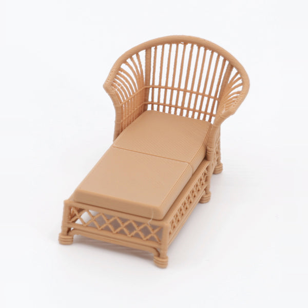1:24 Dollhouse Miniature Wicker-Style Furniture Set, 5 Piece Patio Set – Teak - chaise lounge from the 5-piece set