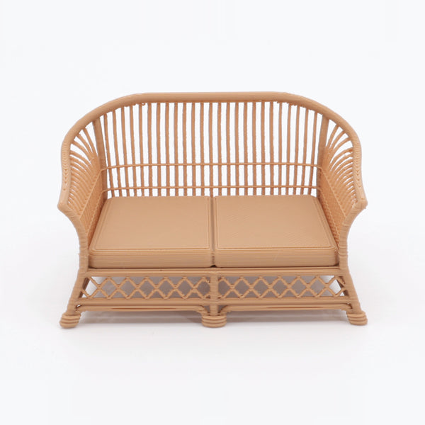 1:24 Dollhouse Miniature Wicker-Style Furniture Set, 5 Piece Patio Set – Teak - loveseat from the 5-piece set