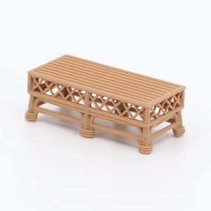 1:24 Dollhouse Miniature Wicker-Style Coffee Table, Patio Table – Teak - 3/4 view