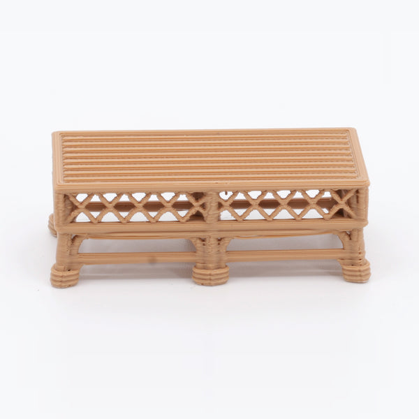 1:24 Dollhouse Miniature Wicker-Style Coffee Table, Patio Table – Teak - front view