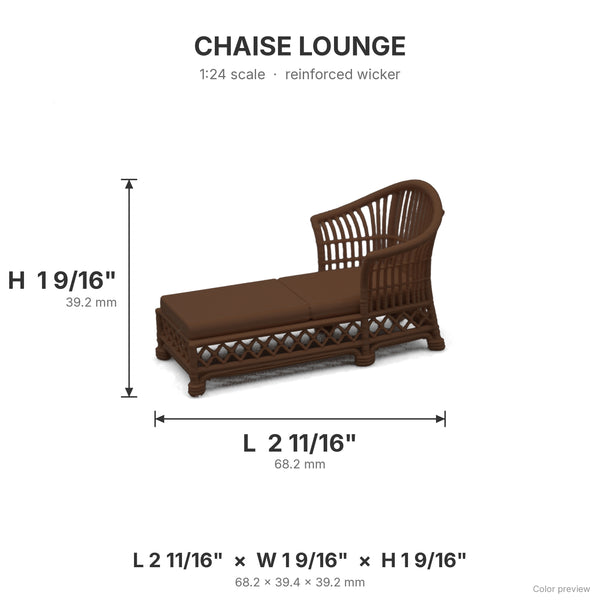 Wicker chaise lounge dimensions: 2 11/16 in L x 1 9/16 in W x 1 9/16 in H, shown in Dark Walnut