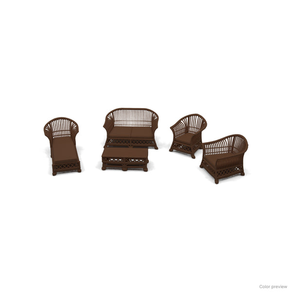 Alternate arrangement of the Dark Walnut 1:24 scale wicker patio set