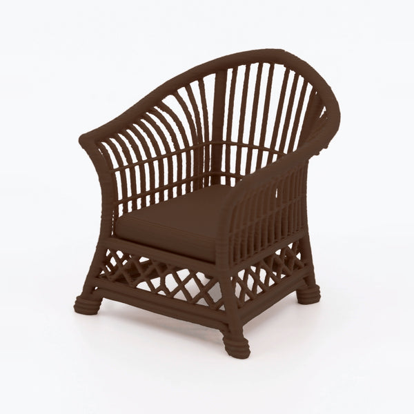 1:24 Dollhouse Miniature Wicker-Style Conversation Set, 4 Piece – Dark Walnut - arm chair, 3/4 view (digital recolor, color preview)
