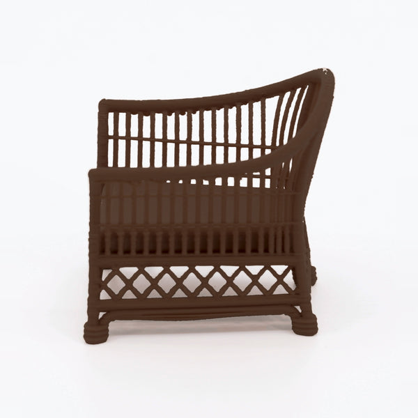 1:24 Dollhouse Miniature Wicker-Style Pair of Arm Chairs, 2 Piece – Dark Walnut - arm chair, side view (digital recolor, color preview)