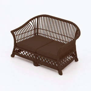 1:24 Dollhouse Miniature Wicker-Style Conversation Set, 4 Piece – Dark Walnut - loveseat, 3/4 view (digital recolor, color preview)