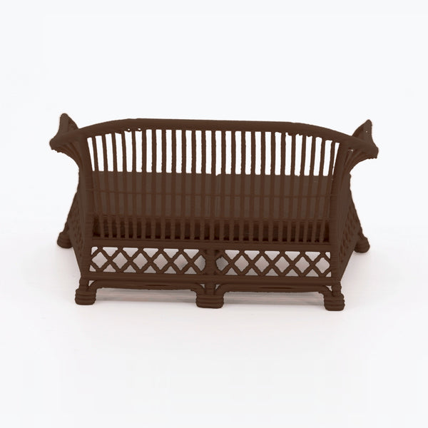 1:24 Dollhouse Miniature Wicker-Style Loveseat, Patio Sofa – Dark Walnut - back view (digital recolor, color preview)