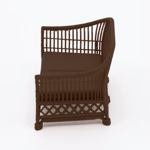 1:24 Dollhouse Miniature Wicker-Style Loveseat, Patio Sofa – Dark Walnut - side view (digital recolor, color preview)