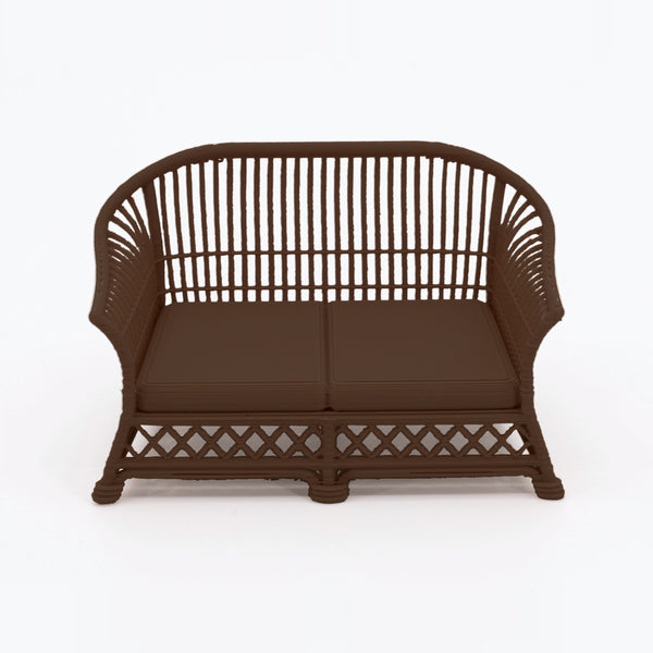 1:24 Dollhouse Miniature Wicker-Style 5 Piece Patio Furniture Set – Dark Walnut - loveseat from the 5-piece set (digital recolor, color preview)