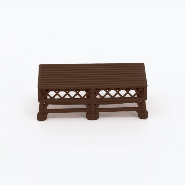 1:24 Dollhouse Miniature Wicker-Style Coffee Table, Patio Table – Dark Walnut - coffee table from the 5-piece set (digital recolor, color preview)