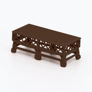 1:24 Dollhouse Miniature Wicker-Style Coffee Table, Patio Table – Dark Walnut - 3/4 view (digital recolor, color preview)
