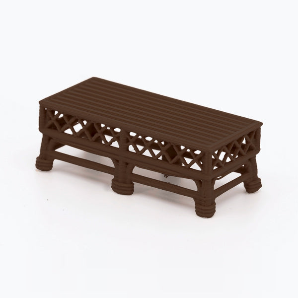 1:24 Dollhouse Miniature Wicker-Style Bistro Set, 3 Piece – Dark Walnut - coffee table, 3/4 view (digital recolor, color preview)
