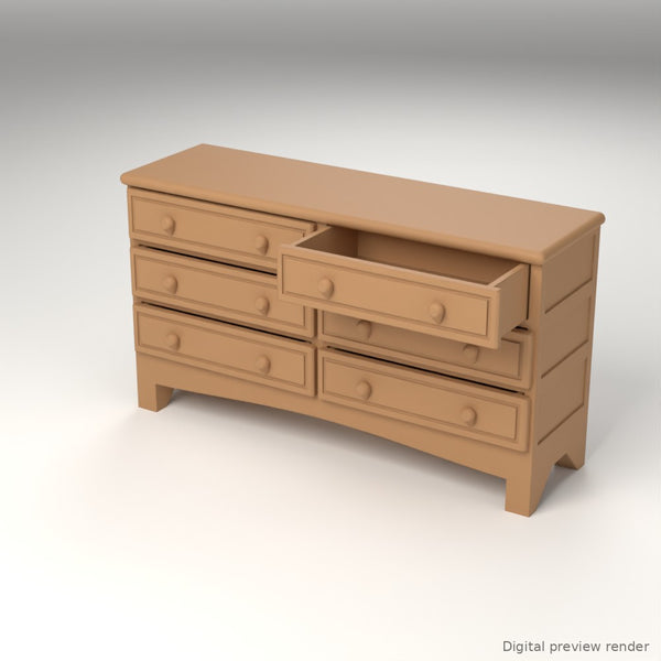 1:24 Dollhouse Miniature Dresser – Honey Teak – digital preview render