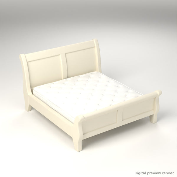 1:24 Dollhouse Miniature King Sleigh Bed Kit with Mattress – White – digital preview render